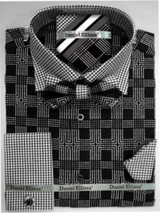 Daniel Ellissa Ds3779BP2 Men's French Cuff Black Men's Dress Shirt