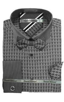 Daniel Ellissa Ds3779BP2 French Cuff Gray Men's Dress Shirt
