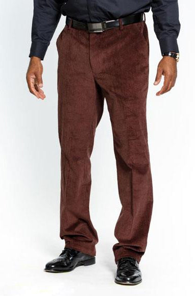 Men's Stylish Flat Front Corduroy Dark Brown Formal Dressy Pant