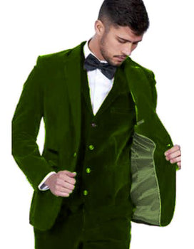 Men's Dark Green Color Peak Lapel Men's Velvet Suit Vested