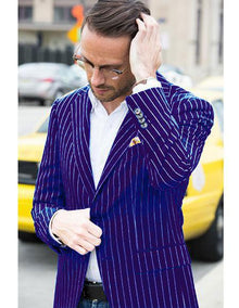 Men's Dark Purple and White Pinstripe Blazer On Sale