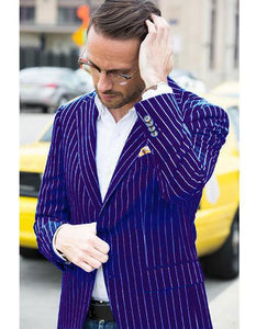 Men's Dark Purple and White Pinstripe Blazer On Sale
