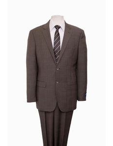 Designer Affordable Inexpensive Men's Plaid Pattern Classic Suit Flat Front Pant Dark Taupe