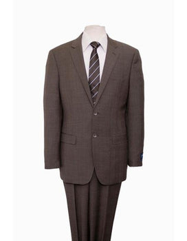 Designer Affordable Inexpensive Men's Plaid Pattern Classic Suit Flat Front Pant Dark Taupe