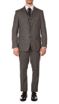 Men's Designer Brand York Grey Slim Fit 3pc Herringbone Suit