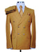 Mens Designer Modern Fit Double Breasted Wool Suit with Gold Buttons in Khaki