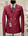 Mens Designer Modern Fit Double Breasted Wool Suit with Gold Buttons in Light Burgundy