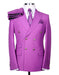 Mens Designer Modern Fit Double Breasted Wool Suit with Gold Buttons in Magenta