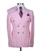 Mens Designer Modern Fit Double Breasted Wool Suit with Gold Buttons in Pink