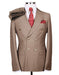 Mens Designer Modern Fit Double Breasted Wool Suit with Gold Buttons in Tan