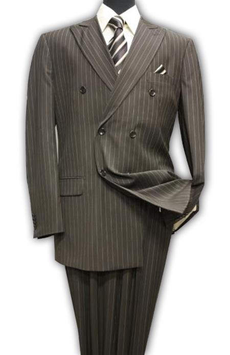 Mens Double Breasted 1920's Wide Bold Gangster Pinstripe Suit in Black main image 1