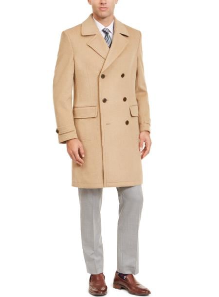 Men's Double Breasted Camel Peacoat - 3/4 Three Quarter Car Coat - Topcoat