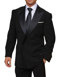 Men's Double Breasted Dark Navy Blue Peak Lapel Button Closure Suit