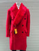 Mens Double Breasted Red Overcoat with Bold Red Faux Fur Collar – Alberto Nardoni Luxury Winter Coat