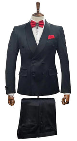 Mens Double Breasted Sateen Shiny Fabric Metallic Fabric - Sharskin Suit