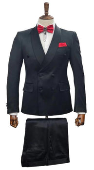 Mens Double Breasted Sateen Shiny Fabric Metallic Fabric - Sharskin Suit