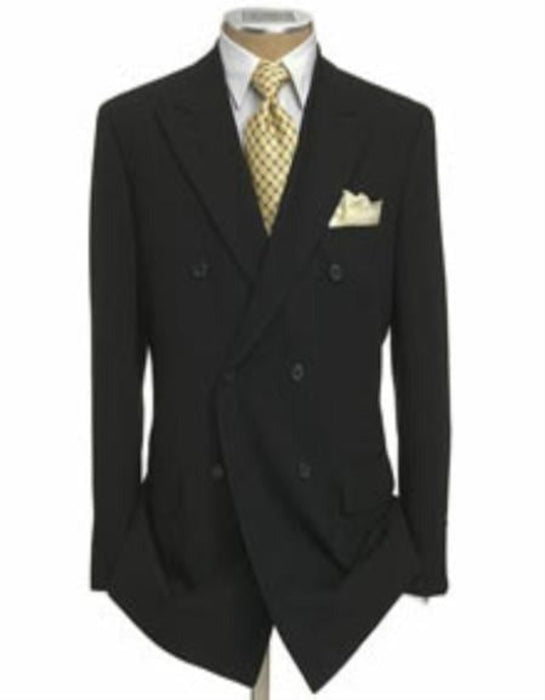 Men's Double Breasted Suit Jacket + Pleated Pants 140's 100% Wool Solid Black