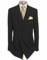 Men's Double Breasted Suit Jacket + Pleated Pants Super 140's 100% Wool Solid Black