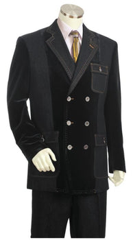 Men's Double Breasted Suit Stitch Accent Suit Black