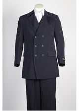 Men's Double Breasted Suit Wide Leg Pleated Pants Dark Navy - 6 on 3 Buttons Unique Style With Pleated Pants