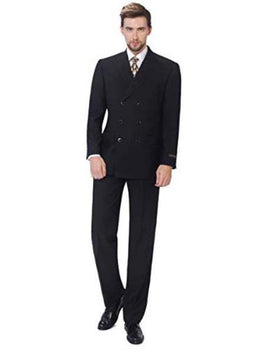 Men's Double Breasted Suits Black Sharp Cut One Chest Pocket 3 Piece Suit