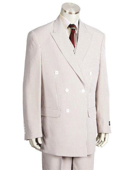 Men's Double Breasted Suits Ilcanto Brown ~ Coffee Seersucker Sear sucker Vested suit pleated pants Cotton Fabric