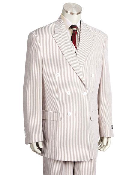 Men's Double Breasted Suits Ilcanto Brown ~ Coffee Seersucker Sear sucker Vested suit pleated pants Cotton Fabric