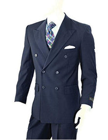 Men's Double Breasted Suits Two-piece Classic Fit Dark Navy Peak Lapel Dark Blue Suit
