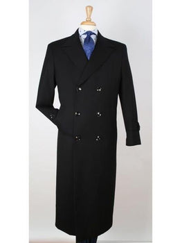 Men's Dress Coat 100% Wool Gabardine Double Breasted Black Top Overcoat