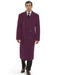 Men's Dress Coat 44 Inch Long Length Burgundy Double Breasted Wool Blend Overcoat