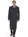 Men's Dress Coat 44 Inch Long Length Charcoal Double Breasted Wool Blend Overcoat