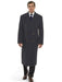 Men's Dress Coat 44 Inch Long Length Charcoal Double Breasted Wool Blend Overcoat
