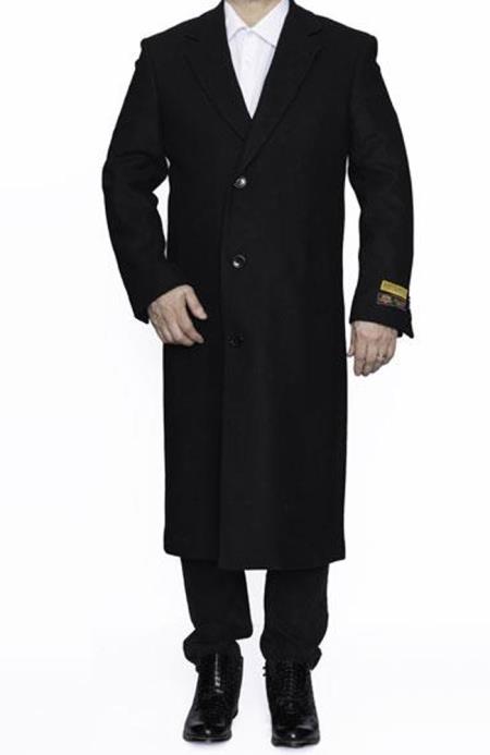 Men's Dress Coat Full Length Wool Dress Top Coat / Overcoat in Black Winter Men's Topcoat Sale Chesterfield With Velvet Trim Collar / Coat Size 52