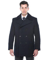 Men's Dress Coat Double Breasted Overcoat ~ Long Men's Dress Topcoat - Winter coat in navy