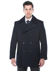 Men's Dress Coat Double Breasted Overcoat ~ Long Men's Dress Topcoat - Winter coat in navy