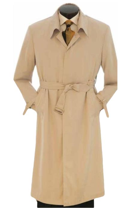 Men's Dress Coat Full Length Trench Rain Coat In Khaki Tan Taupe Long Style