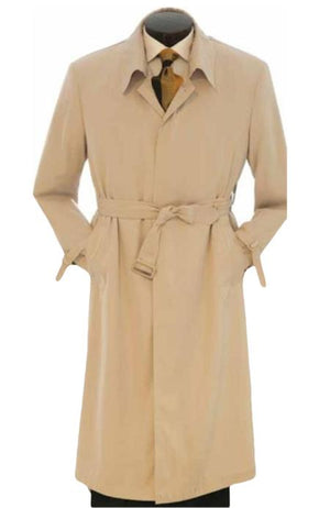 Men's Dress Coat Full Length Trench Rain Coat In Khaki Tan Taupe Long Style