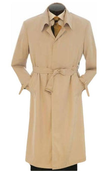 Men's Dress Coat Full Length Trench Rain Coat In Khaki Tan Taupe Long Style