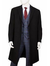 Men's Dress Coat Three Button Wool ~ Poly Blend Black Overcoat