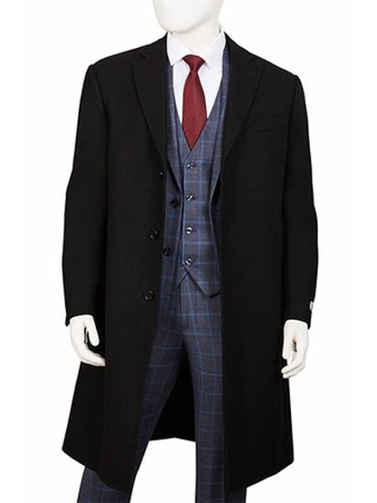 Men's Dress Coat Three Button Wool ~ Poly Blend Black Overcoat