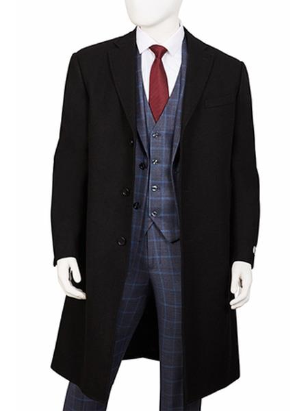 Men's Dress Coat Three Button Wool ~ Poly Blend Black Overcoat — MensUSA