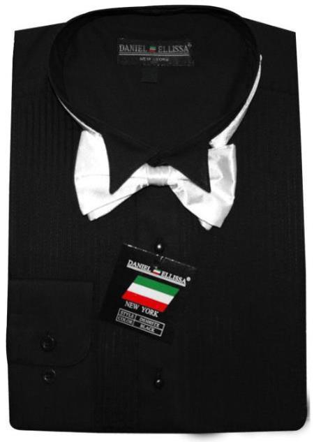 Black Mens Tuxedo Shirt With Bowtie & Studs Men'S Dress Shirt- Men'S Neck Ties - Mens Dress Tie - Trendy Mens Ties