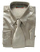 Fashion Cheap Priced Sale Men'S New Mezzo Khaki Satin Dress Shirt Combinations Set Tie Combo Shirts Men'S Dress Shirt