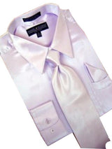Fashion Cheap Priced Sale Satin Lavender Dress Shirt Combinations Set Tie Hanky Set Men'S Dress Shirt
