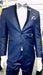 Shiny Dark Navy ~ Dark Royal Blue Tuxedo 2 Button Black Lapel Slim Dress Suits For Men ( Tuxedo Looking Two Toned )