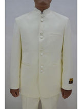 Men's Eight Button Mandarin Banded Collar Ivory Suits