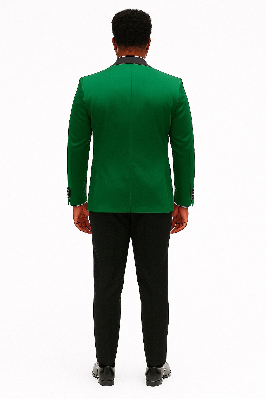 Mens Emerald Green Satin Tuxedo with Black Peak Lapel and Bow Tie – Formal Slim Fit Suit - Image 2