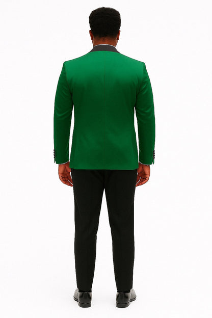 Mens Emerald Green Satin Tuxedo with Black Peak Lapel and Bow Tie – Formal Slim Fit Suit - Image 2