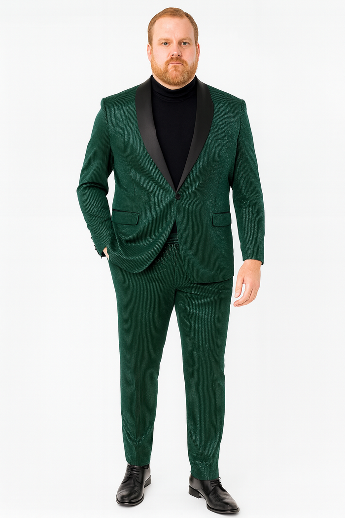 Mens Emerald Green Shiny Stripe Tuxedo Suit – Slim Fit 2-Piece Satin Lapel Dinner Jacket and Pants Ultra slim fit - Image 3