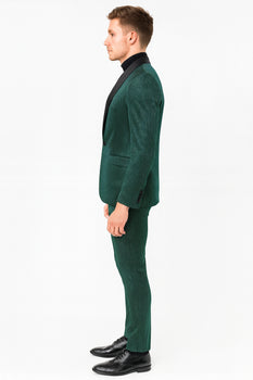Mens Emerald Green Shiny Stripe Tuxedo Suit – Slim Fit 2-Piece Satin Lapel Dinner Jacket and Pants Ultra slim fit - Image 2